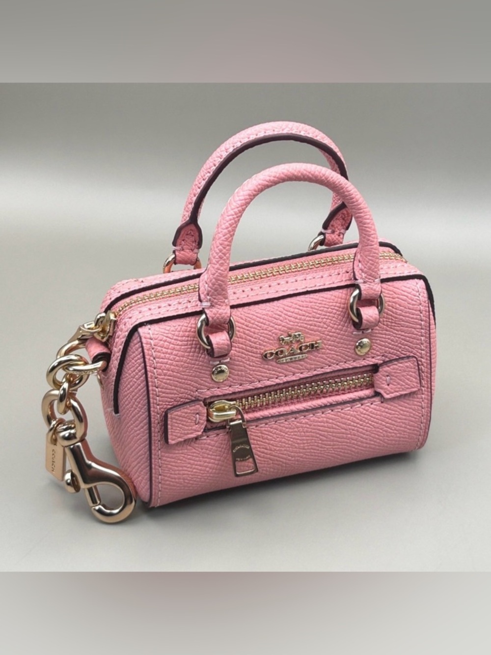 Coach Mini Rowan Crossbody Bag Charm Candy Pink Crossgrain Leather Gold Hardware